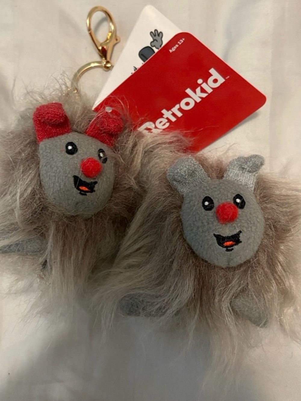 RARE Retro Kid x Big Comfy Couch Fuzzy Wuzzy Duo Keychain Plush, BNWT